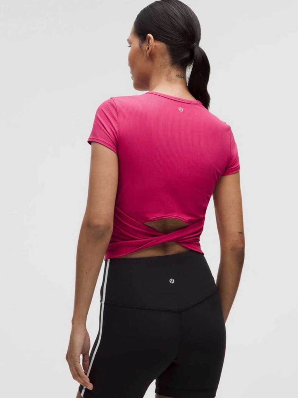 Lululemon Athletica All It Takes Short Sleeve Twist Back Top Raspberry Coulis 4